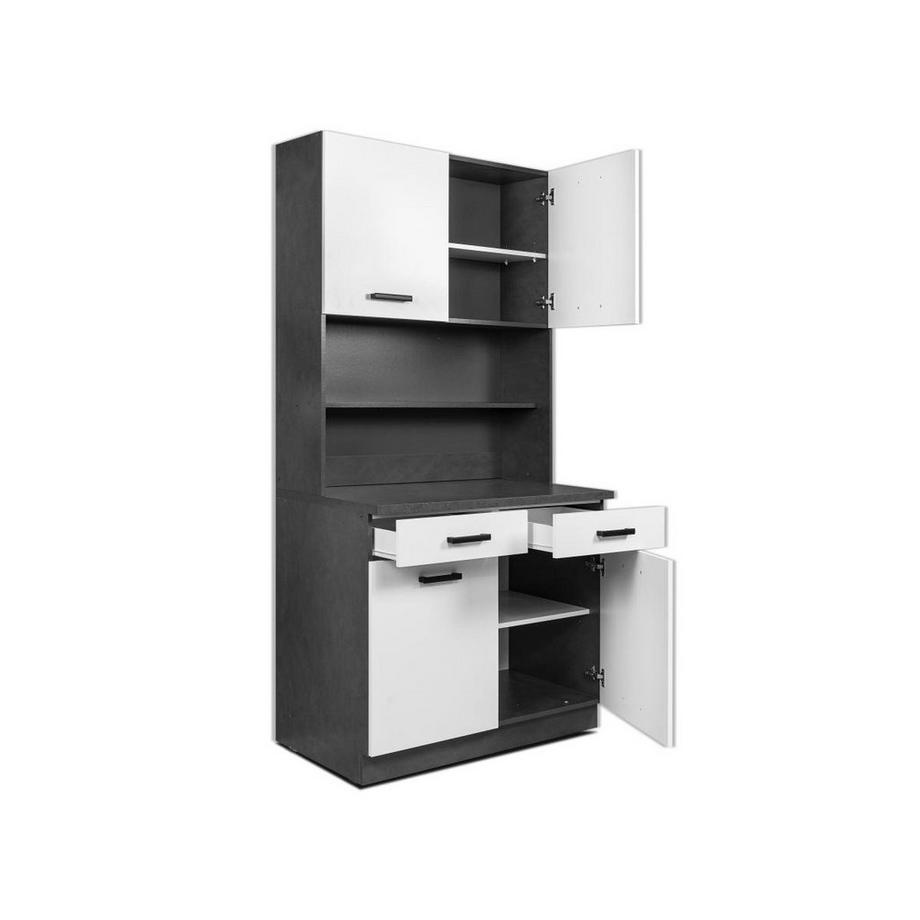 Vente-unique  Buffet de cuisine avec 4 portes, 2 tiroirs et 2 niches - Blanc et anthracite - MADULIA 
