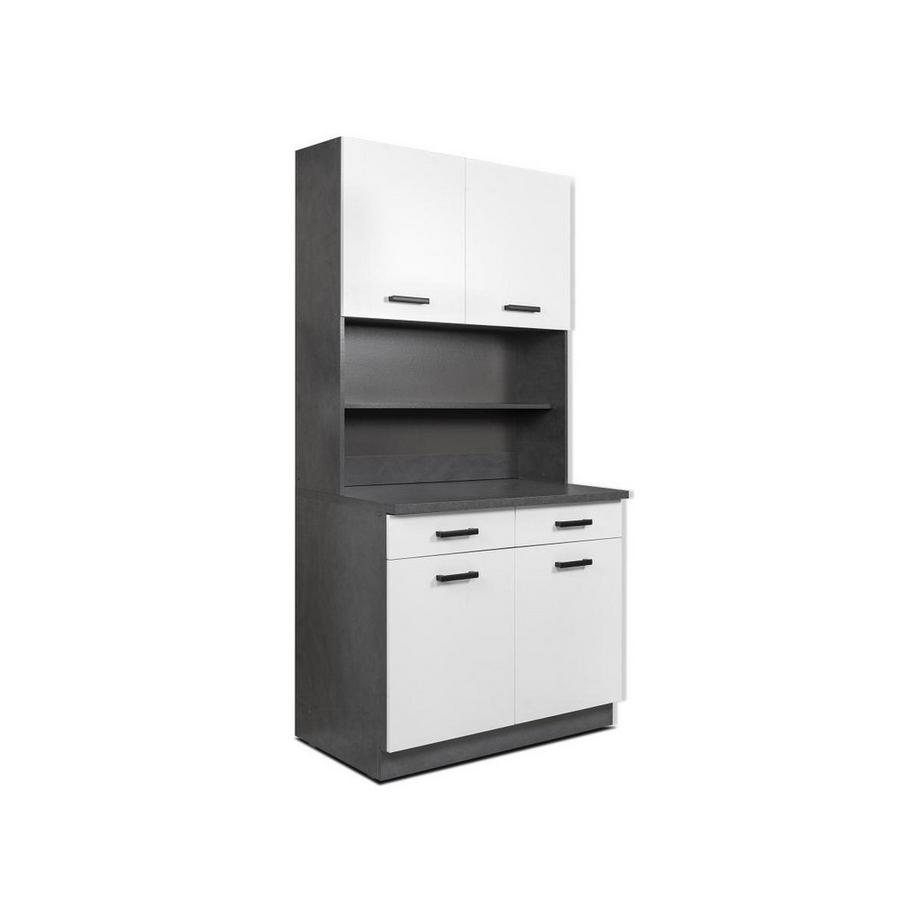 Vente-unique  Buffet de cuisine avec 4 portes, 2 tiroirs et 2 niches - Blanc et anthracite - MADULIA 