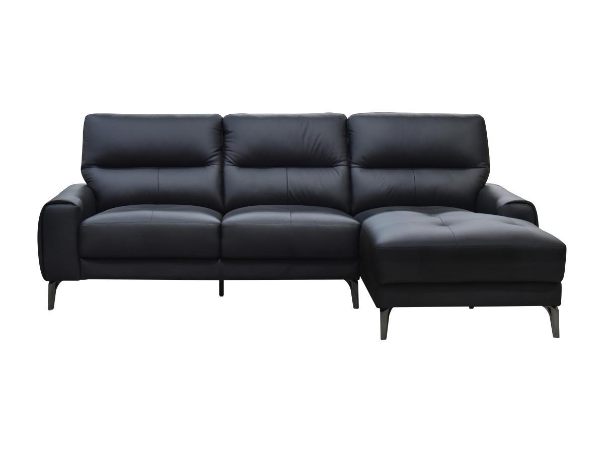 Vente-unique Ecksofa - Ecke rechts - Büffelleder - Schwarz - VALDANA  