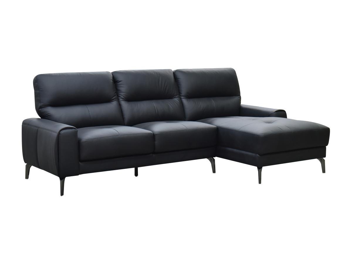 Vente-unique Ecksofa - Ecke rechts - Büffelleder - Schwarz - VALDANA  