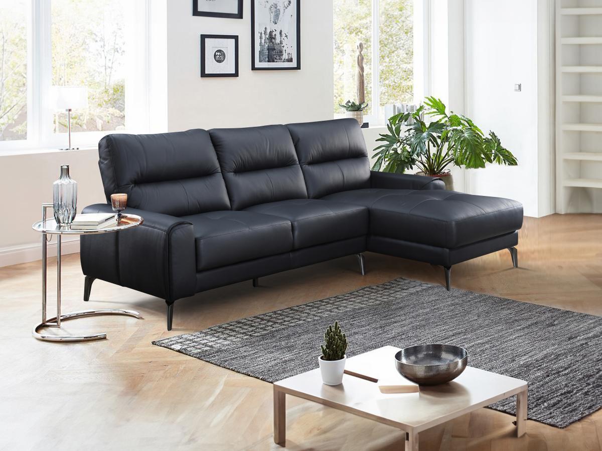 Vente-unique Ecksofa - Ecke rechts - Büffelleder - Schwarz - VALDANA  