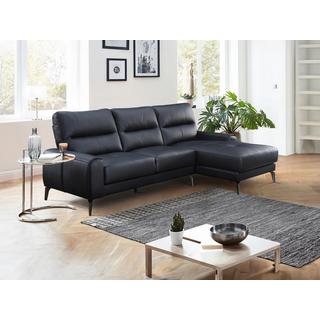 Vente-unique Ecksofa - Ecke rechts - Büffelleder - Schwarz - VALDANA  