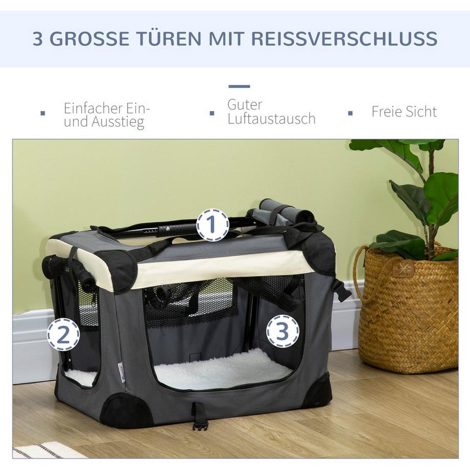 Northio  Hundetasche Transporttasche Faltbare Hundebox Mit Kissen, Für Kleine Hunde Outdoor, Oxfordstoff, Grau+Schwarz, 50,5X33,5X35Cm 