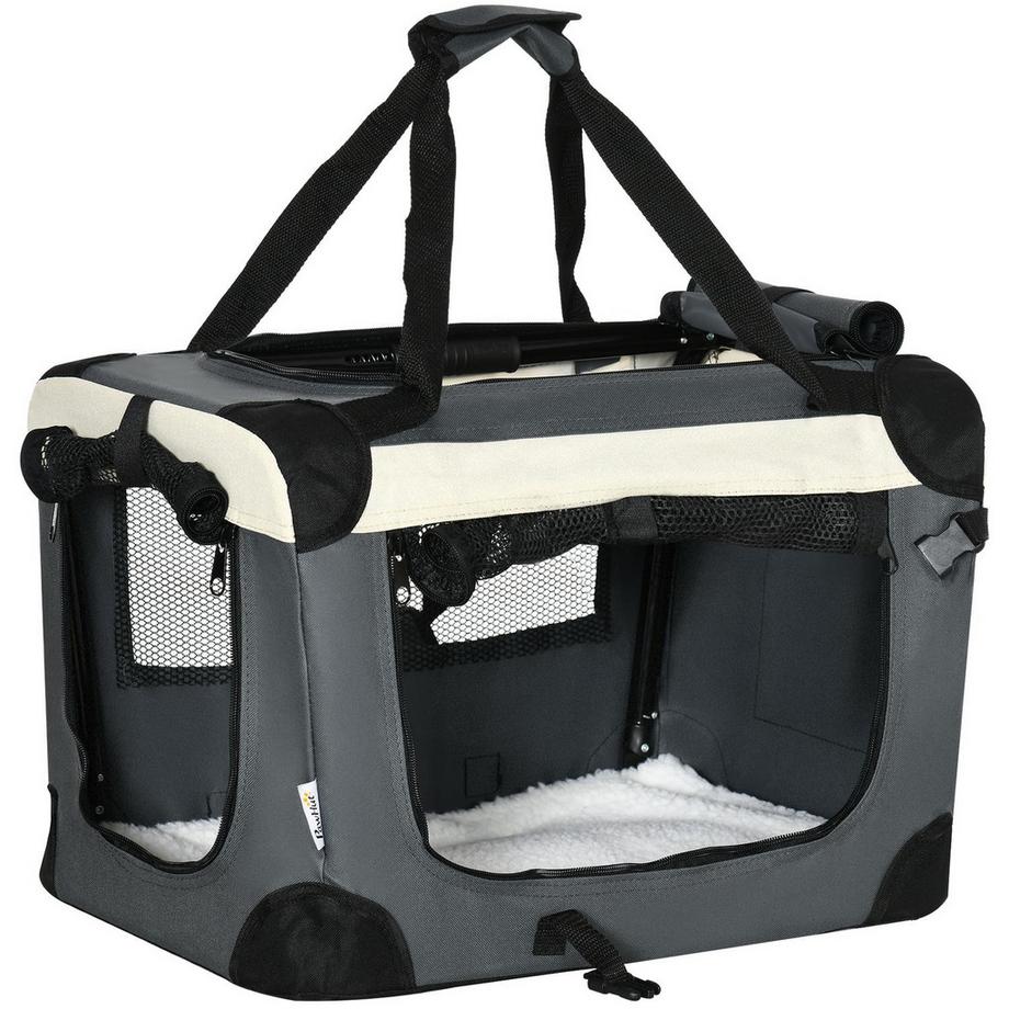 Northio  Hundetasche Transporttasche Faltbare Hundebox Mit Kissen, Für Kleine Hunde Outdoor, Oxfordstoff, Grau+Schwarz, 50,5X33,5X35Cm 