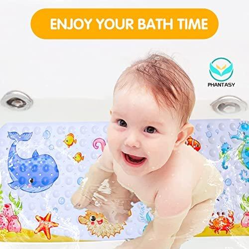 Activity-board Tapis de bain pour baignoire pour enfants - Tapis de bain antidérapant pour bébé - Extra long - Tapis de sol antidérapant pour salle de bain, douche pour tout-petits - Avec ventouses et trous de drainage  