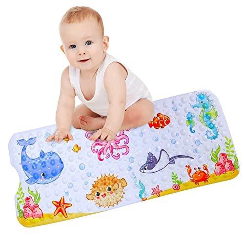 Activity-board Tapis de bain pour baignoire pour enfants - Tapis de bain antidérapant pour bébé - Extra long - Tapis de sol antidérapant pour salle de bain, douche pour tout-petits - Avec ventouses et trous de drainage  