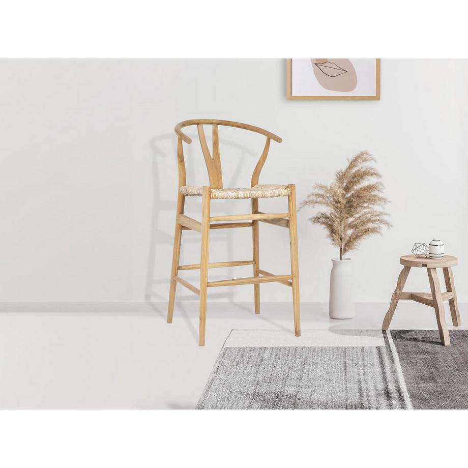 Vente-unique Tabouret de bar en teck et paille - Naturel - POGIANA  