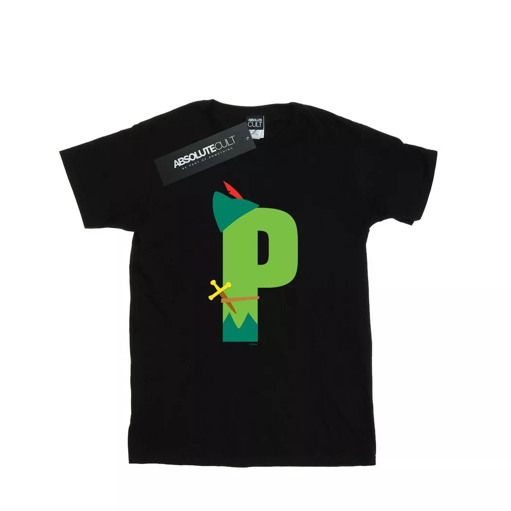 Disney - Alphabet P Is For Peter Pan TShirt, für Damen, Schwarz, Größe XL