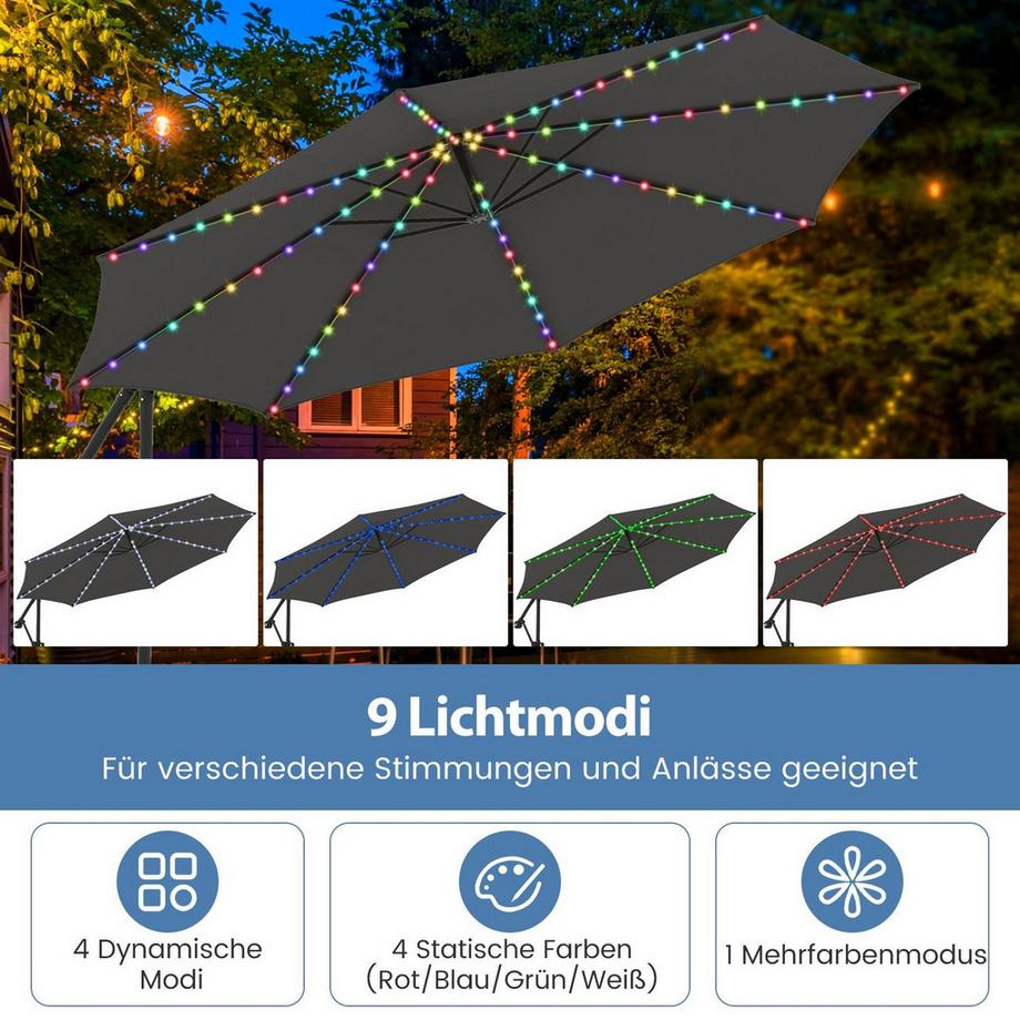 Northix Ombrellone da giardino a LED, 9 modalità  