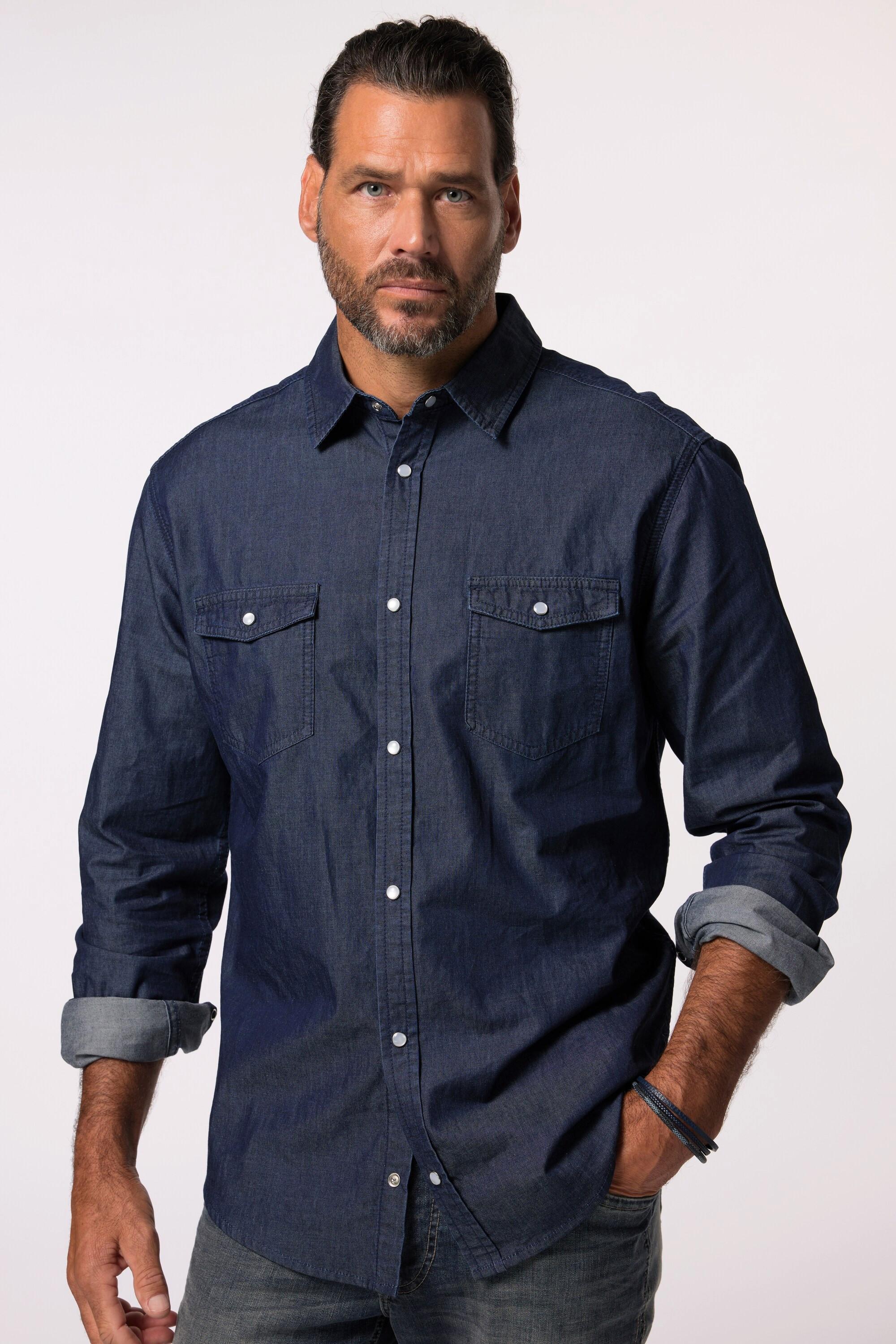 JP1880  Chemise en jean manches longues et col Kent, coupe Modern Fit - jusqu'au 8&nbsp;XL 