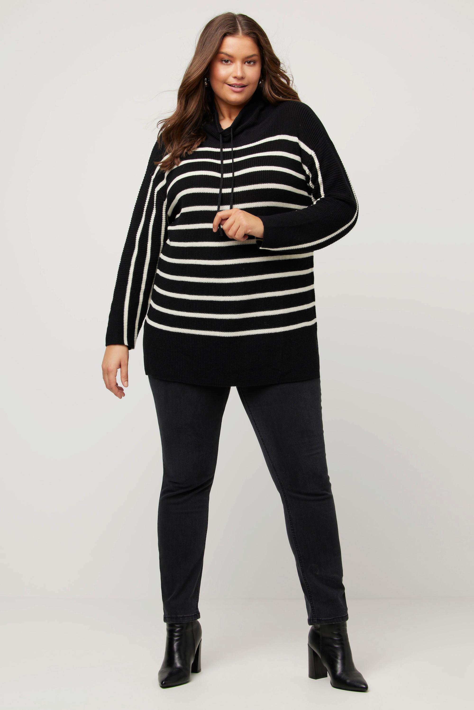 Ulla Popken  Maglione a righe dal taglio oversize con maniche lunghe e collo alto 