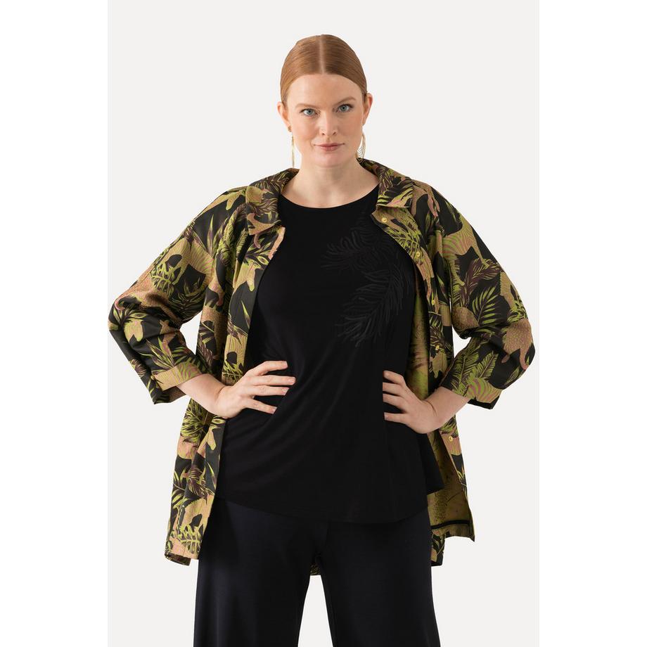 Ulla Popken T-Shirt Pailletten-Blatt U-Boot-Ausschnitt Halbarm  