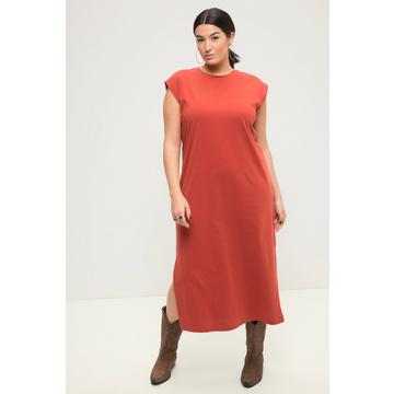 Robe midi en jersey oversized à encolure ronde et sans manches. Ouverture de type fente sur le côté