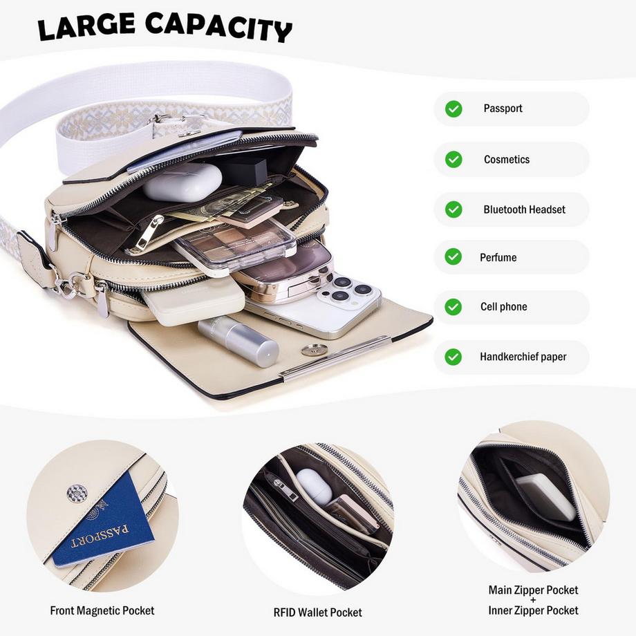 Only-bags.store Vegane Leder Umhängetasche Verstellbarer Abnehmbarer Breiter Riemen  