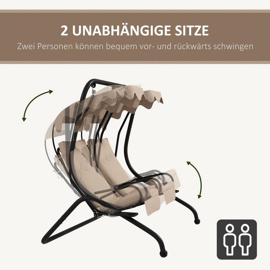 Northio Hollywoodschaukel mit Becherhalter und Sitzkissen, 2-Sitzer Gartenschaukel mit Sonnendach, Schaukelbank belast bis 220 kg, Gartenliege für Garten, Terrasse, 170 x 136 x 170 cm, Beige Aosom  