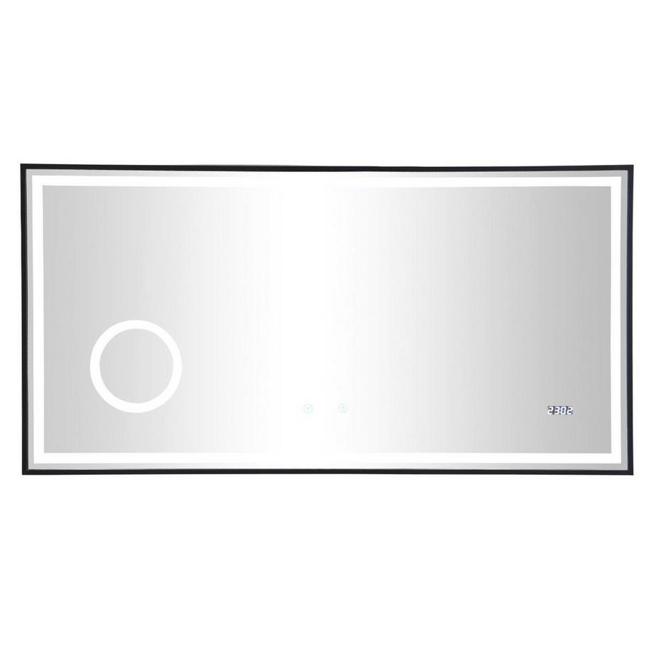 Vente-unique Miroir de salle de bain rectangulaire lumineux avec horloge digitale - 120 x 60 cm - AITANA  