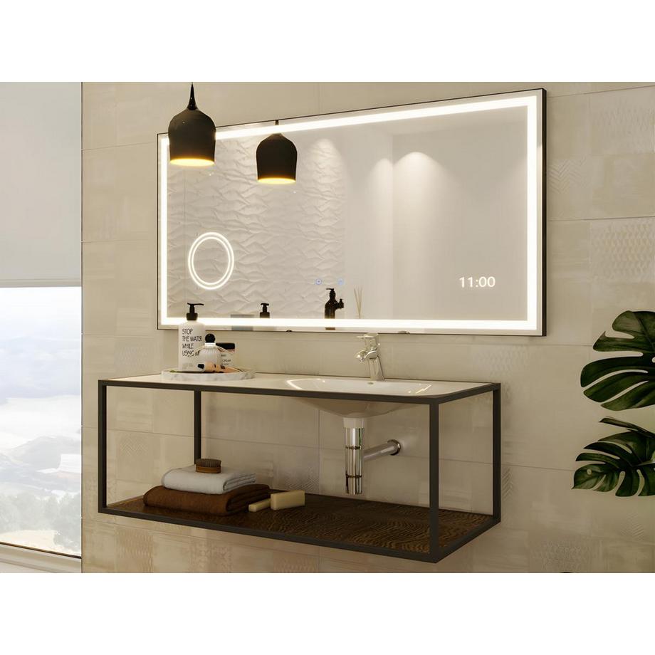 Vente-unique Miroir de salle de bain rectangulaire lumineux avec horloge digitale - 120 x 60 cm - AITANA  