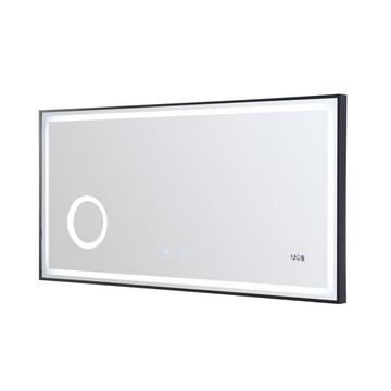 Miroir de salle de bain rectangulaire lumineux avec horloge digitale - 120 x 60 cm - AITANA
