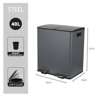 spirella Pattumiera da cucina con smistamento ALIYA in acciaio 40L (2x20L) grigio opaco  