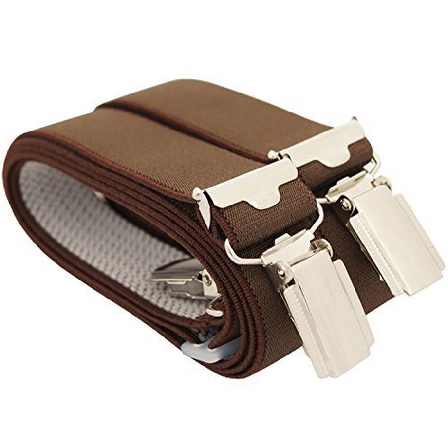 Only-bags.store Hosenträger Braun mit 4 stabilen Clips 25mm Breit  