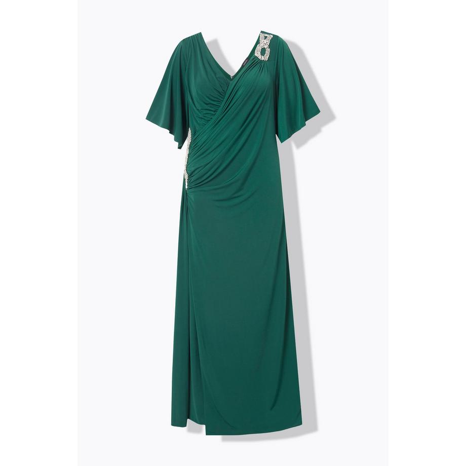 Ulla Popken Maxikleid Drapierung V-Ausschnitt Glockenärmel  