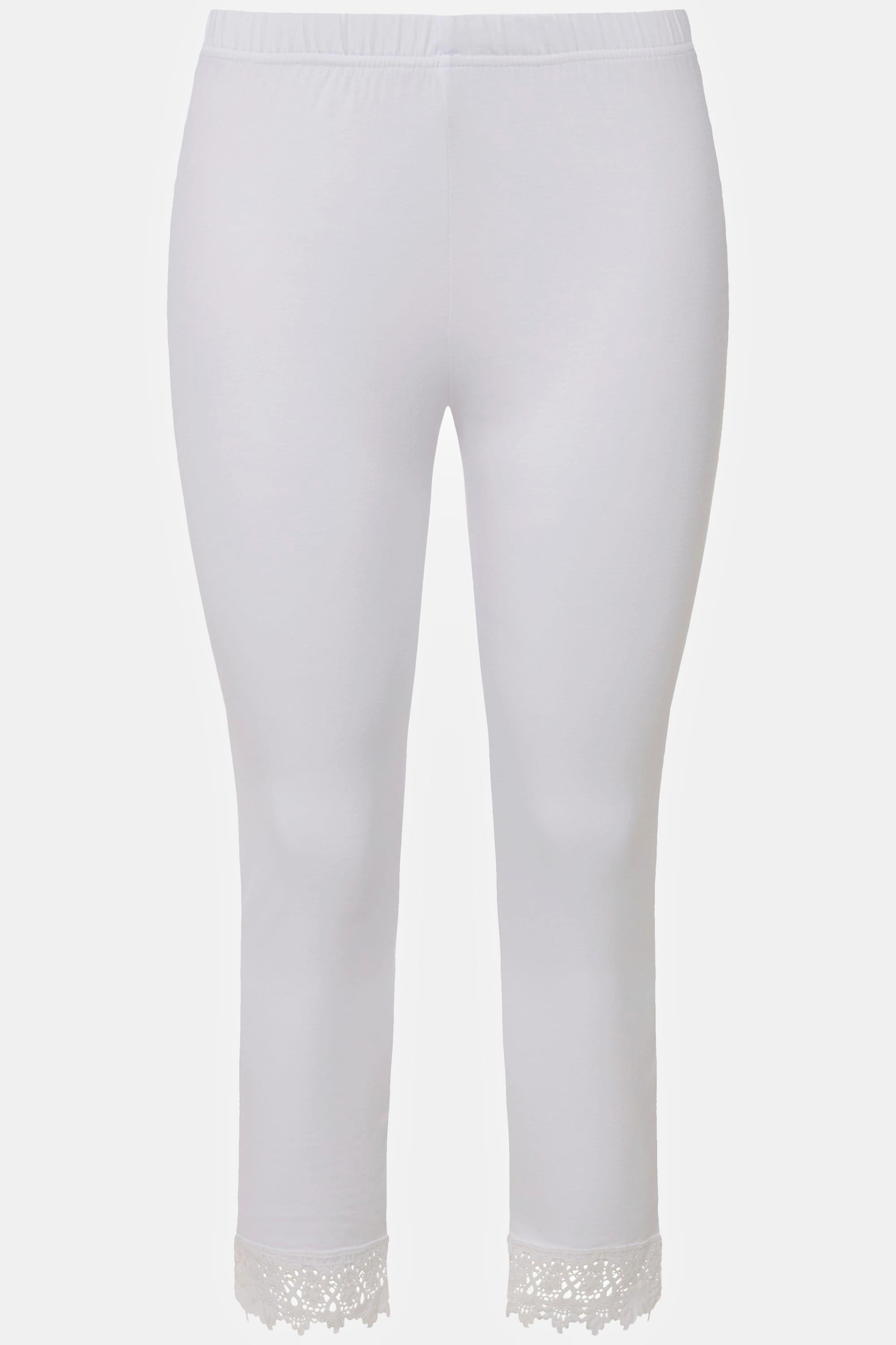 Ulla Popken  Leggings a 7/8 in cotone biologico con orli di pizzo 