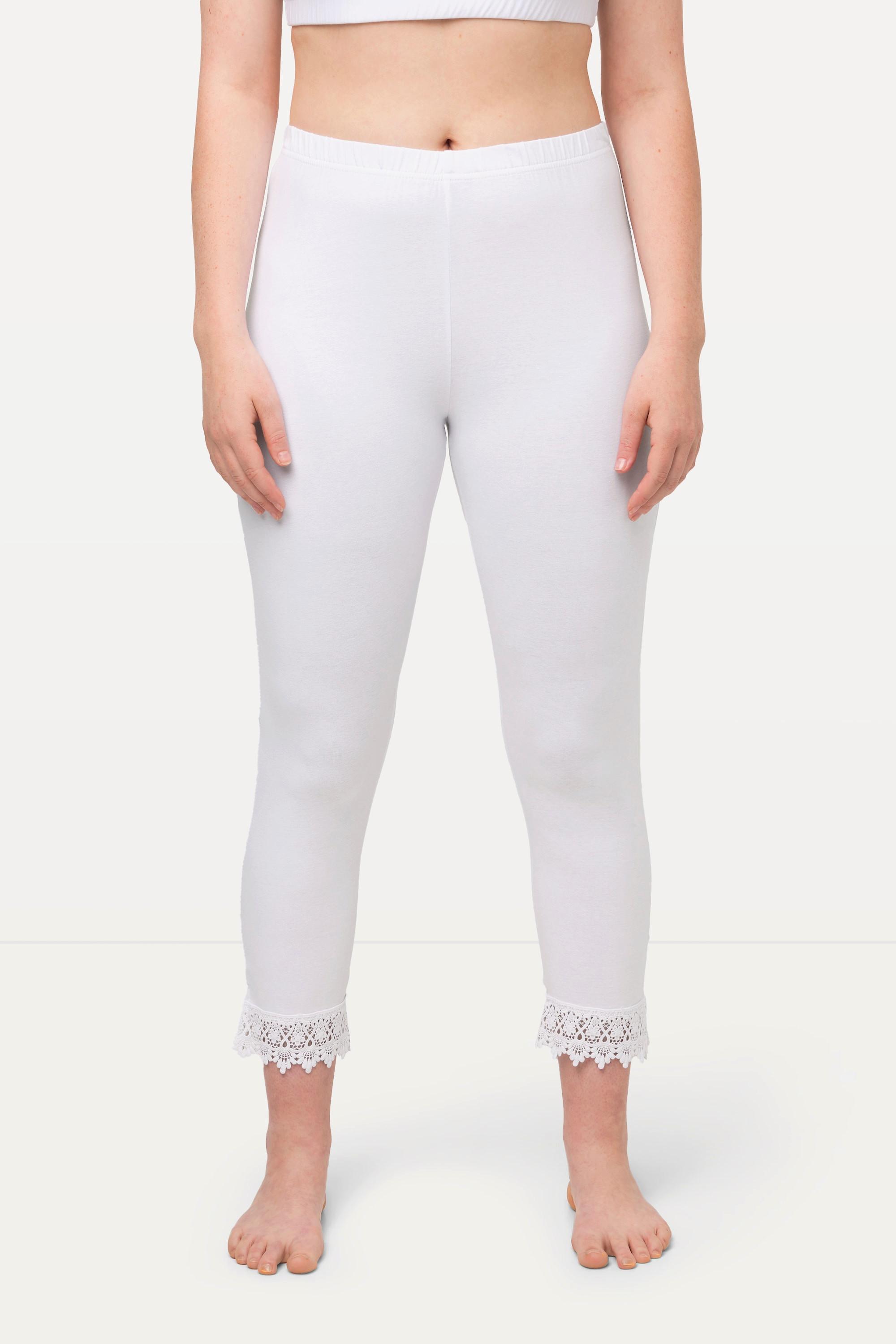 Ulla Popken  Leggings a 7/8 in cotone biologico con orli di pizzo 