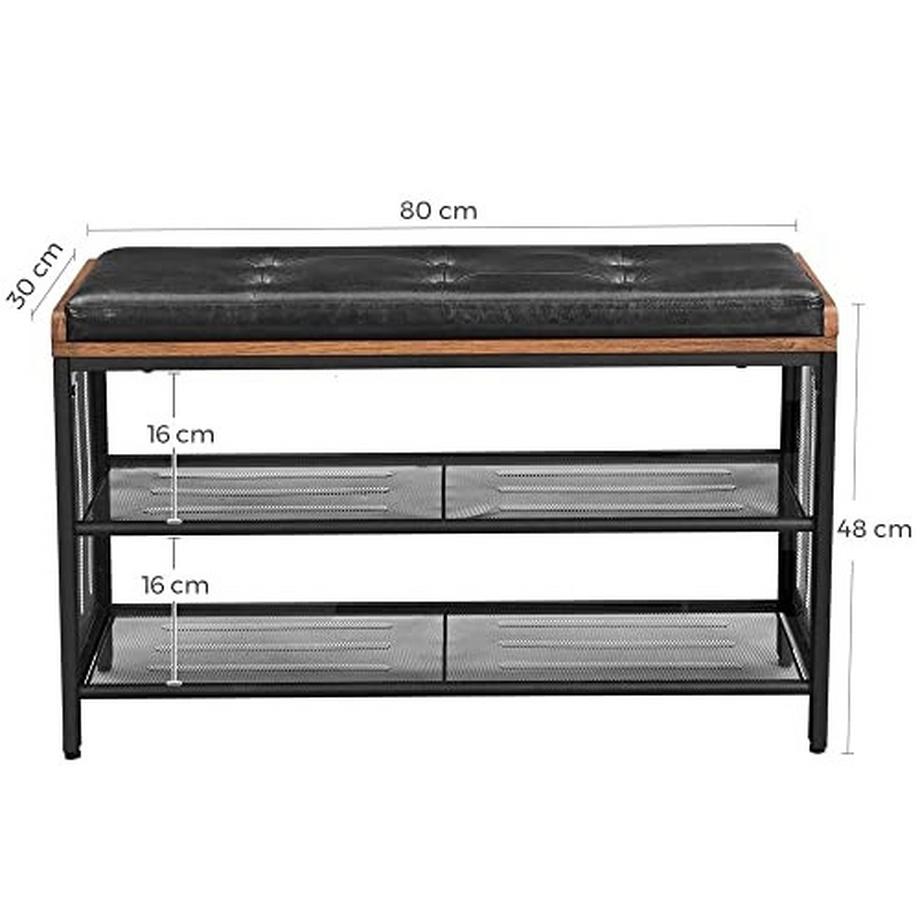 Northio Vintage-Schuhbank aus Kunstleder mit Regalen aus Stahlgeflecht  