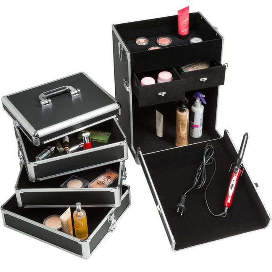 Tectake  Vanity mallette coffret maquillage  4-en-1 avec revêtement intérieur en velours 