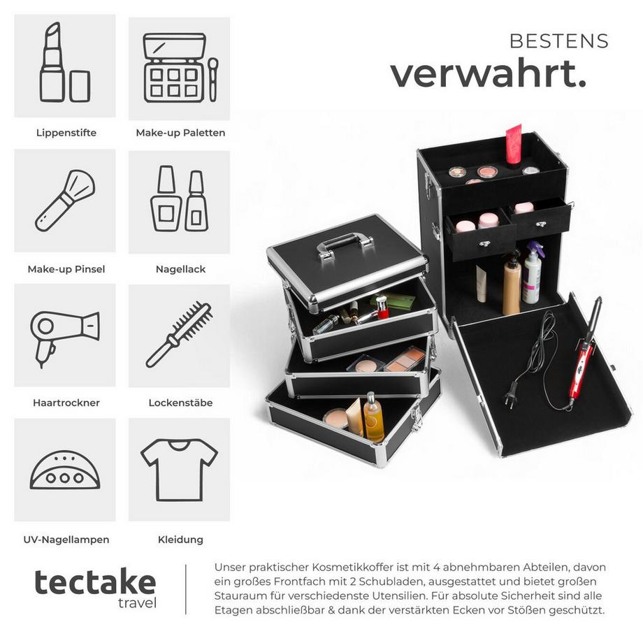 Tectake  Vanity mallette coffret maquillage  4-en-1 avec revêtement intérieur en velours 