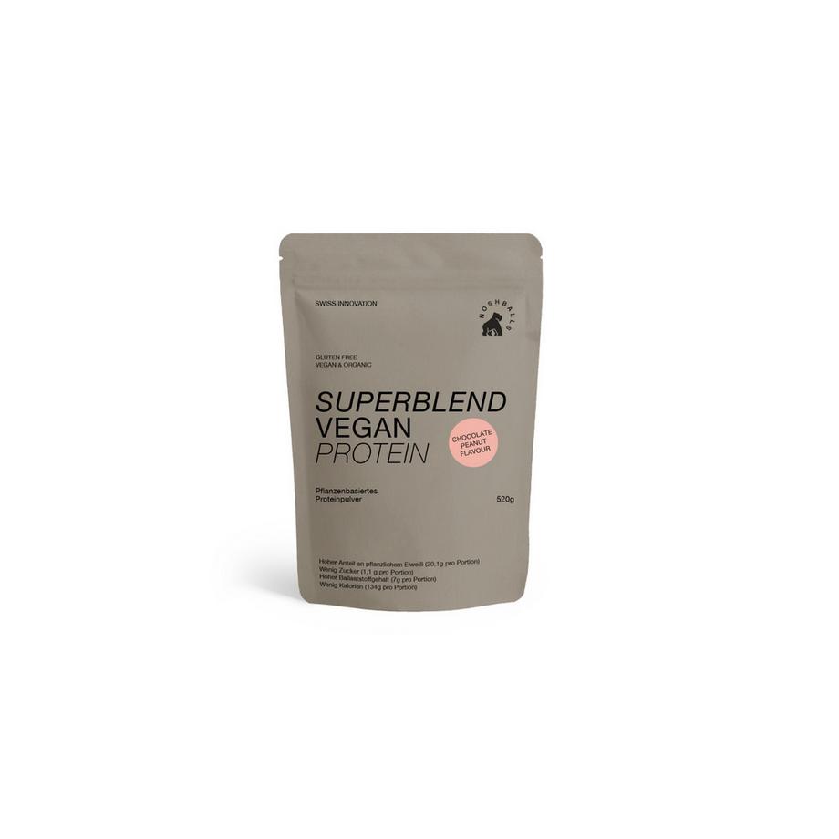 NOSHBALLS  Poudre de protéine végétalienne avec superfoods - goût chocolat / cacahuète 