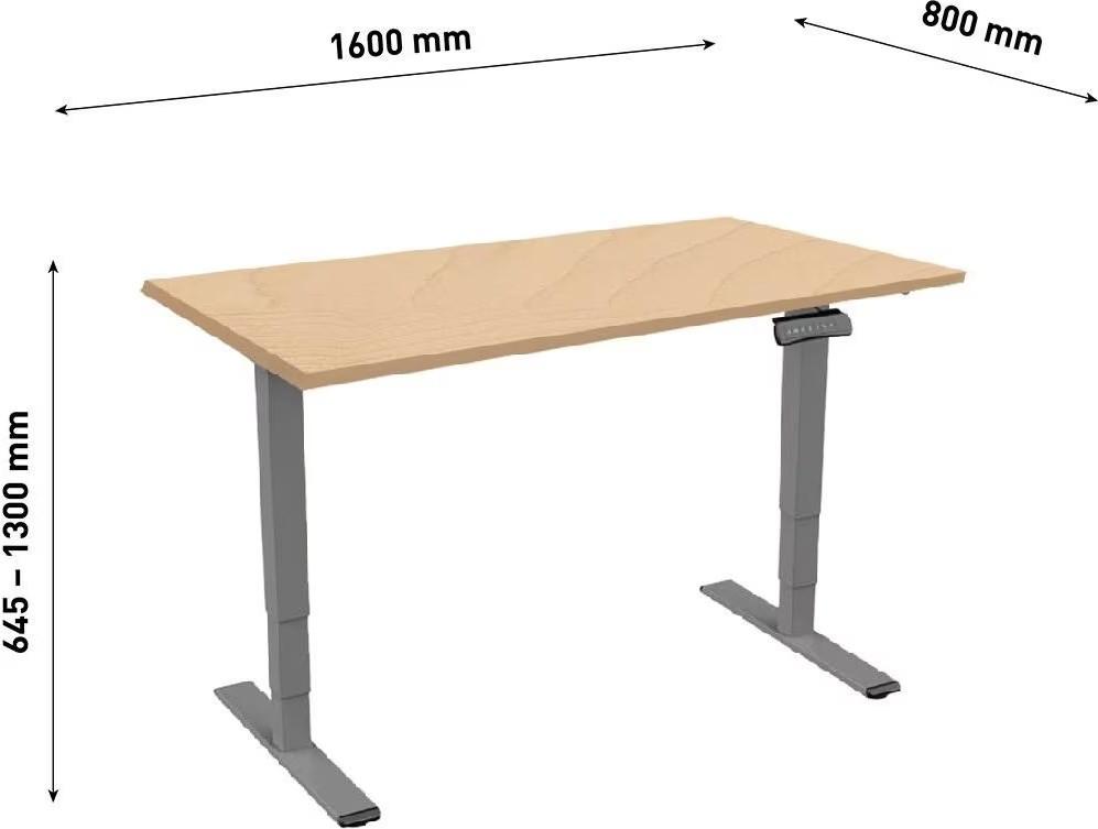 Contini Höhenverstellbarer Bürotisch 1.6x0.8m Ahorn Natur/Gestell RAL 7045  