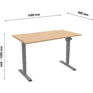 Contini Höhenverstellbarer Bürotisch 1.6x0.8m Ahorn Natur/Gestell RAL 7045  