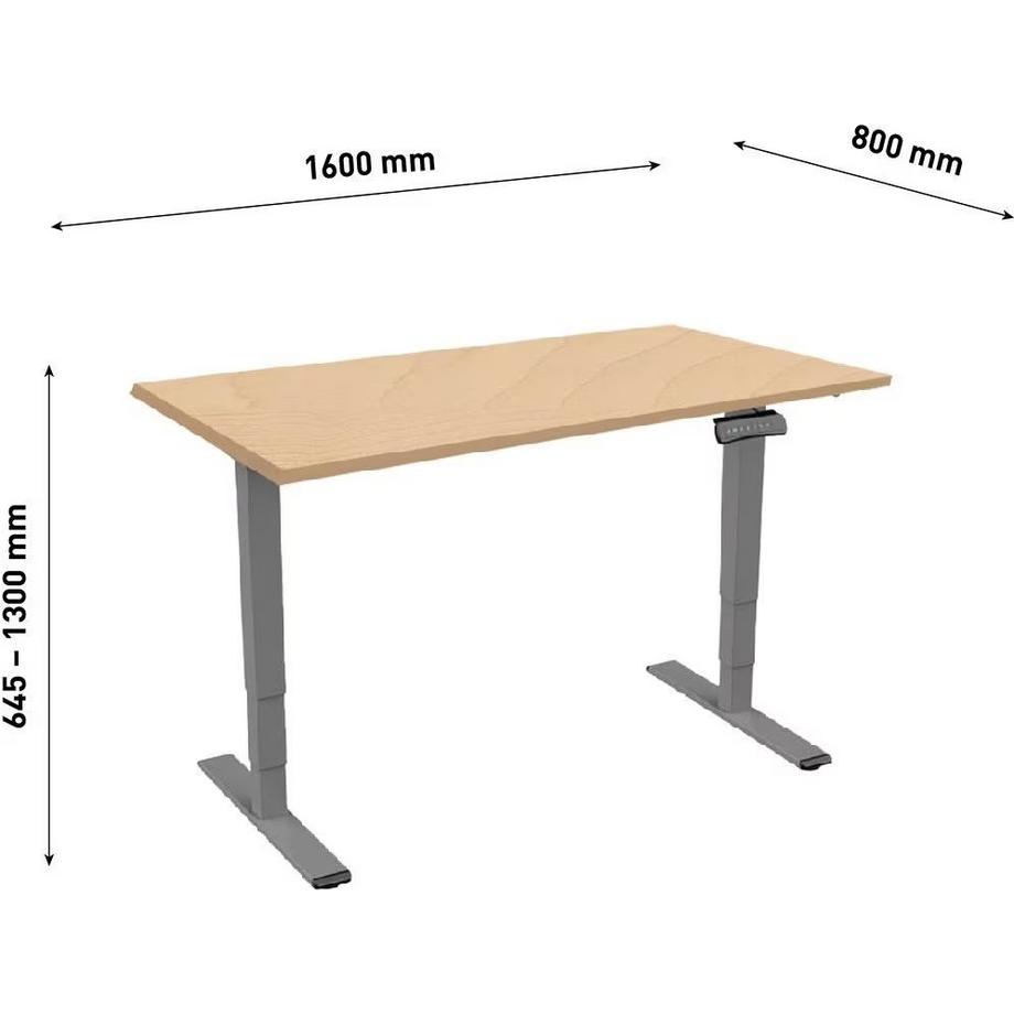 Contini Höhenverstellbarer Bürotisch 1.6x0.8m Ahorn Natur/Gestell RAL 7045  