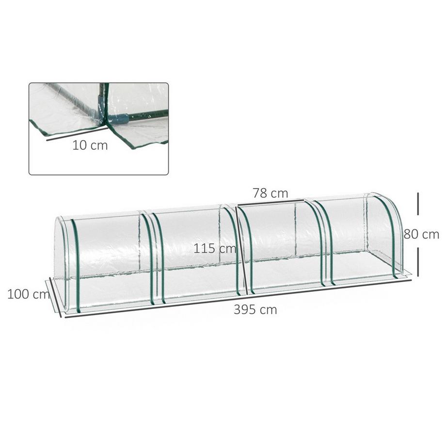 Northio  Serre En Feuille D'Aluminium Avec Porte Cadre Froid Pour Plantes En Feuille D'Acier Pvc Transparent 395 X 100 X 80 Cm 