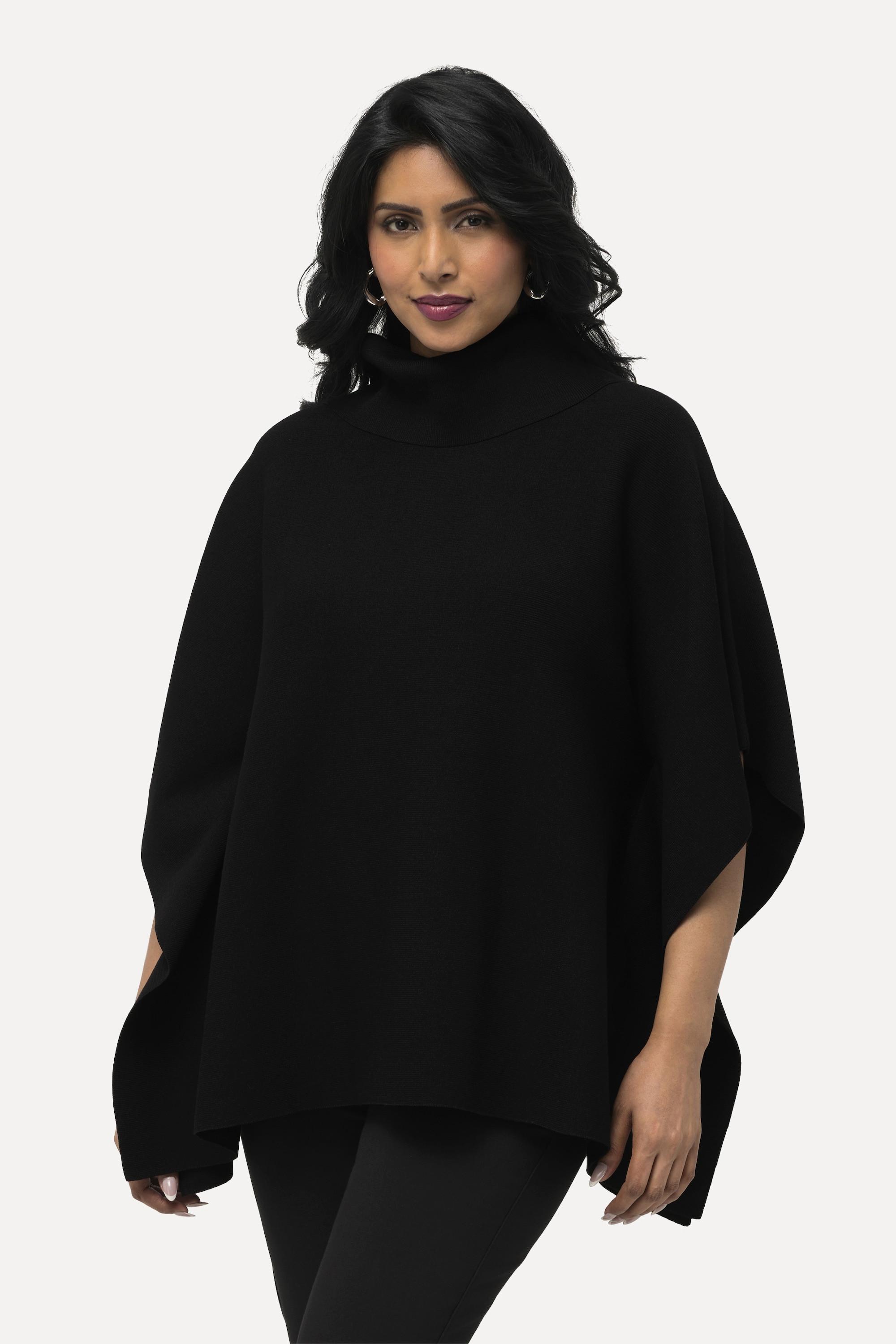 Ulla Popken  Poncho-Pullover, Oversized, Rollkragen, ärmellos 