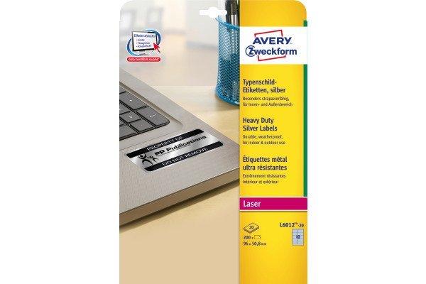 Avery-Zweckform Avery Zweckform Typenschild-Etiketten, 96 x 50.8 mm, 20 Bogen/200 Etiketten  