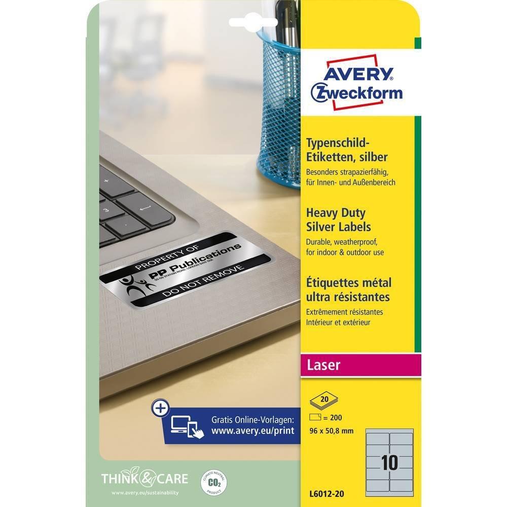 Avery-Zweckform Typenschild-Etiketten 96 x 50.8 mm Polyester-Folie Silber 200 St. Permanent haftend Laserdrucke  