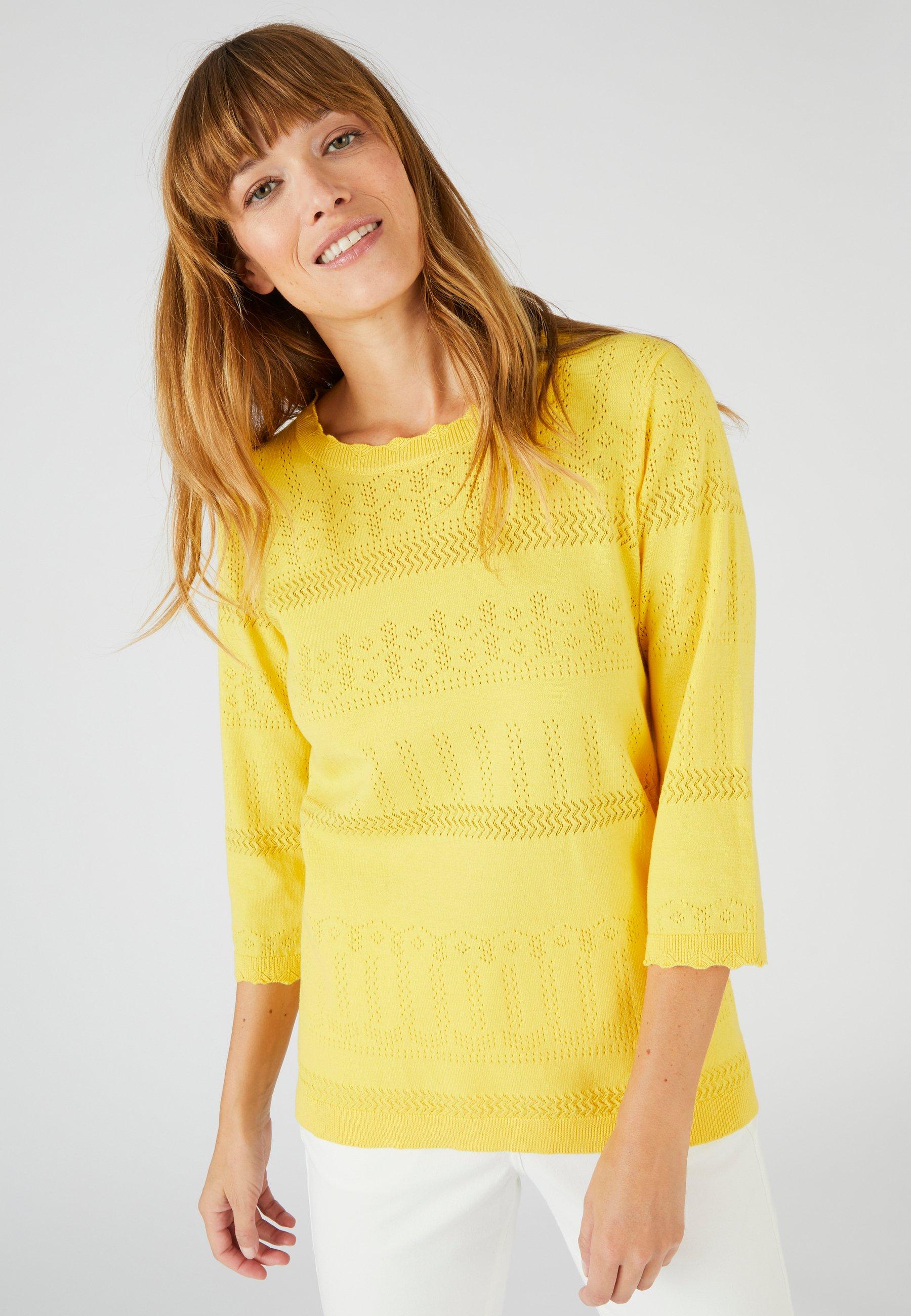 Image of Ajour-pullover, Überwiegend Aus Bio-baumwolle. Damen Gelb 38/40