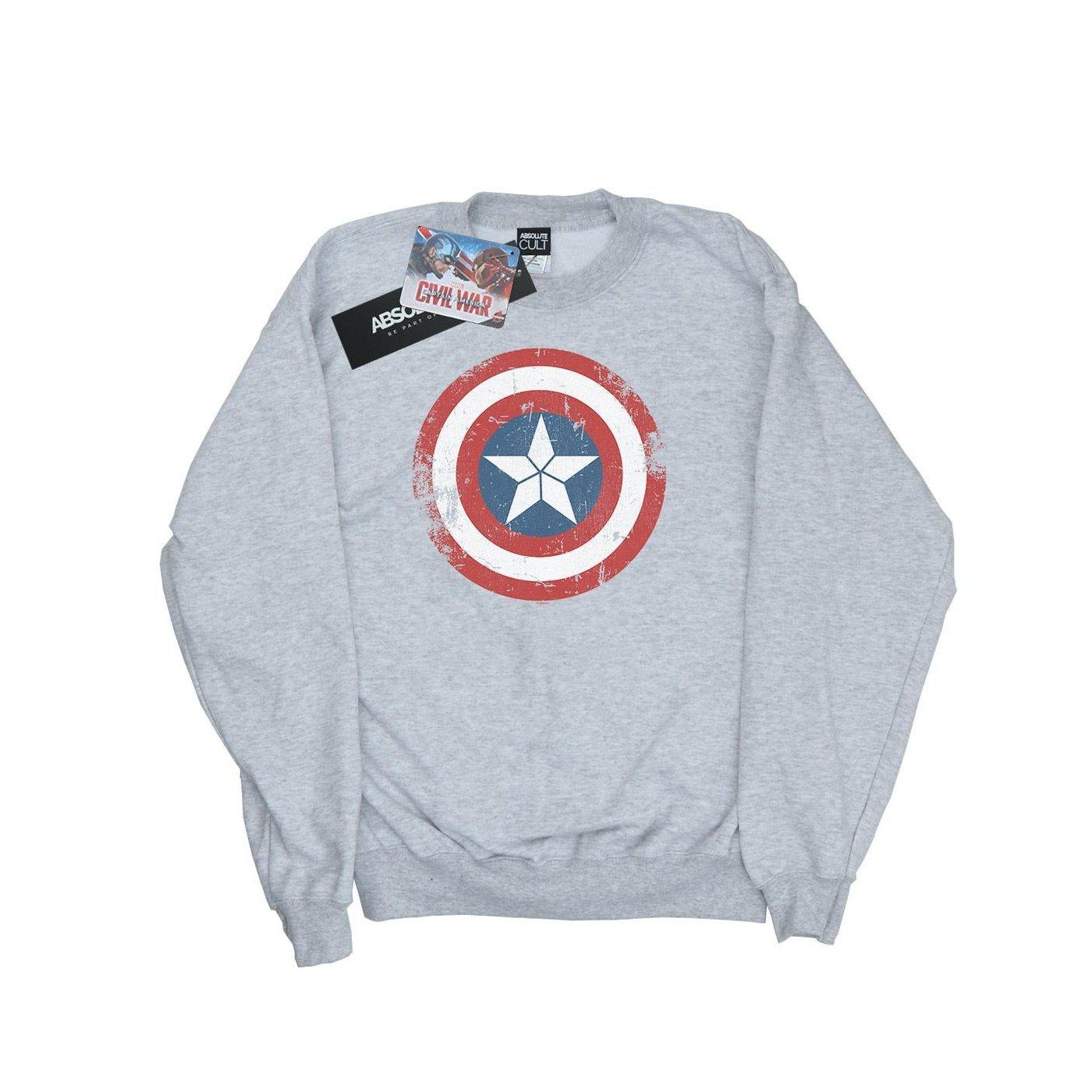 Image of Captain America Civil War Distressed Shield Sweatshirt Unisex Grau 128