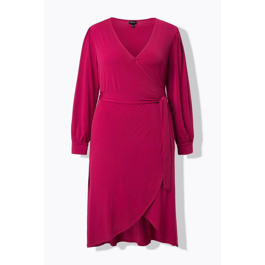 Ulla Popken Robe Cache-cœur Midi Ceinture à Nouer Col V Manches Longues Ballon  