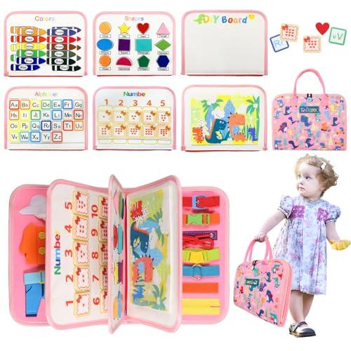 Image of Busy Board Spielzeug, Activity Board Motor Activity Toy, Baby Sensory Learning Toy Motor Activity Board für Reisen Auto Flugzeug Pink