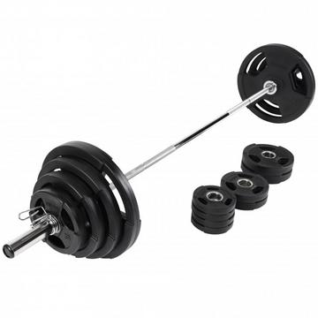 Set d'haltère long de 130 kg - Barre longue de 218 cm + poids grip avec revêteme