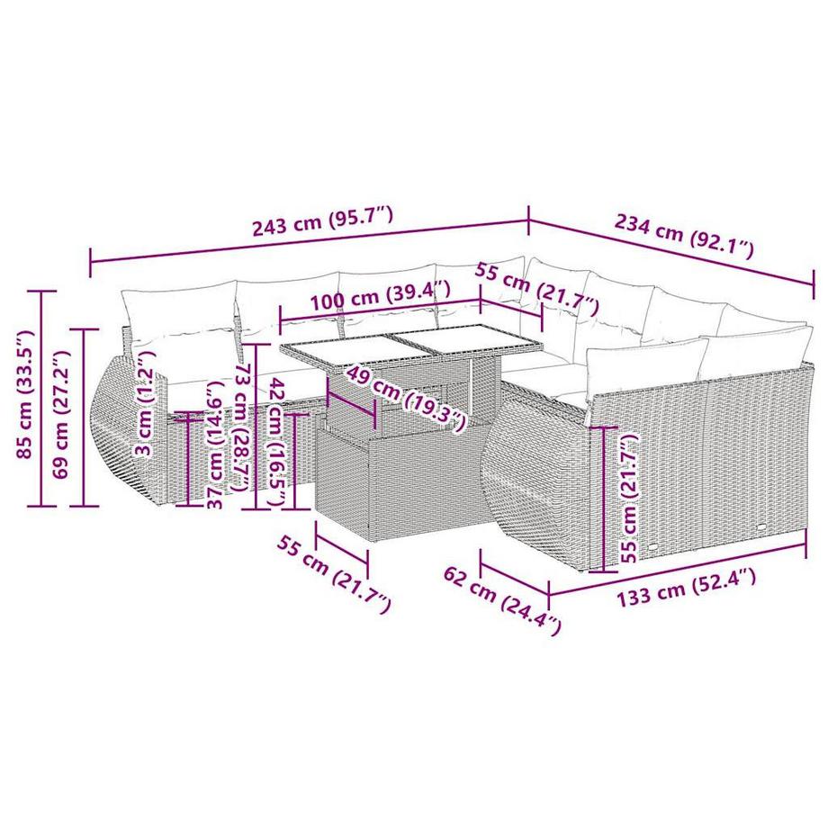 VidaXL Ensemble de canapés de jardin rotin synthétique  