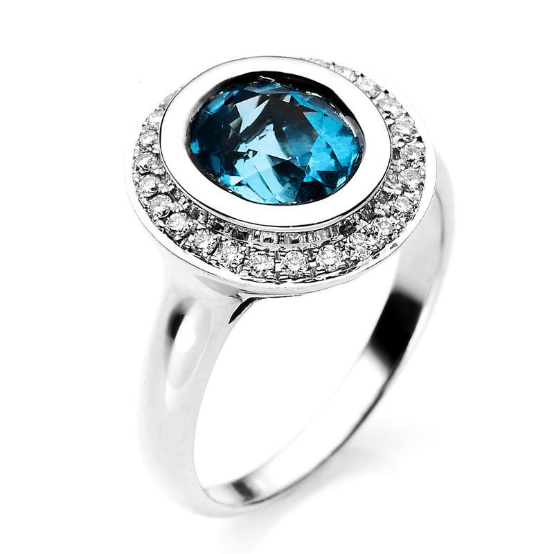 Image of Ring 750/18k Weissgold Diamant 0.24ct. Blautopas 2.33ct. Damen Silber ONE SIZE