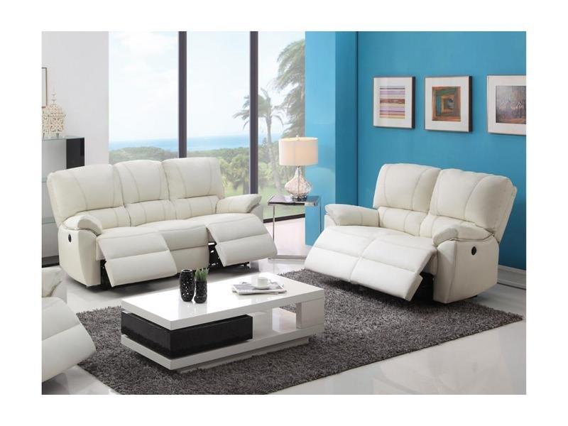 Vente-unique Relaxsofa Ledergarnitur elektrisch Marcis 3+2 Elfenbein  