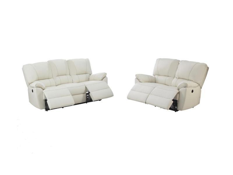 Vente-unique Relaxsofa Ledergarnitur elektrisch Marcis 3+2 Elfenbein  