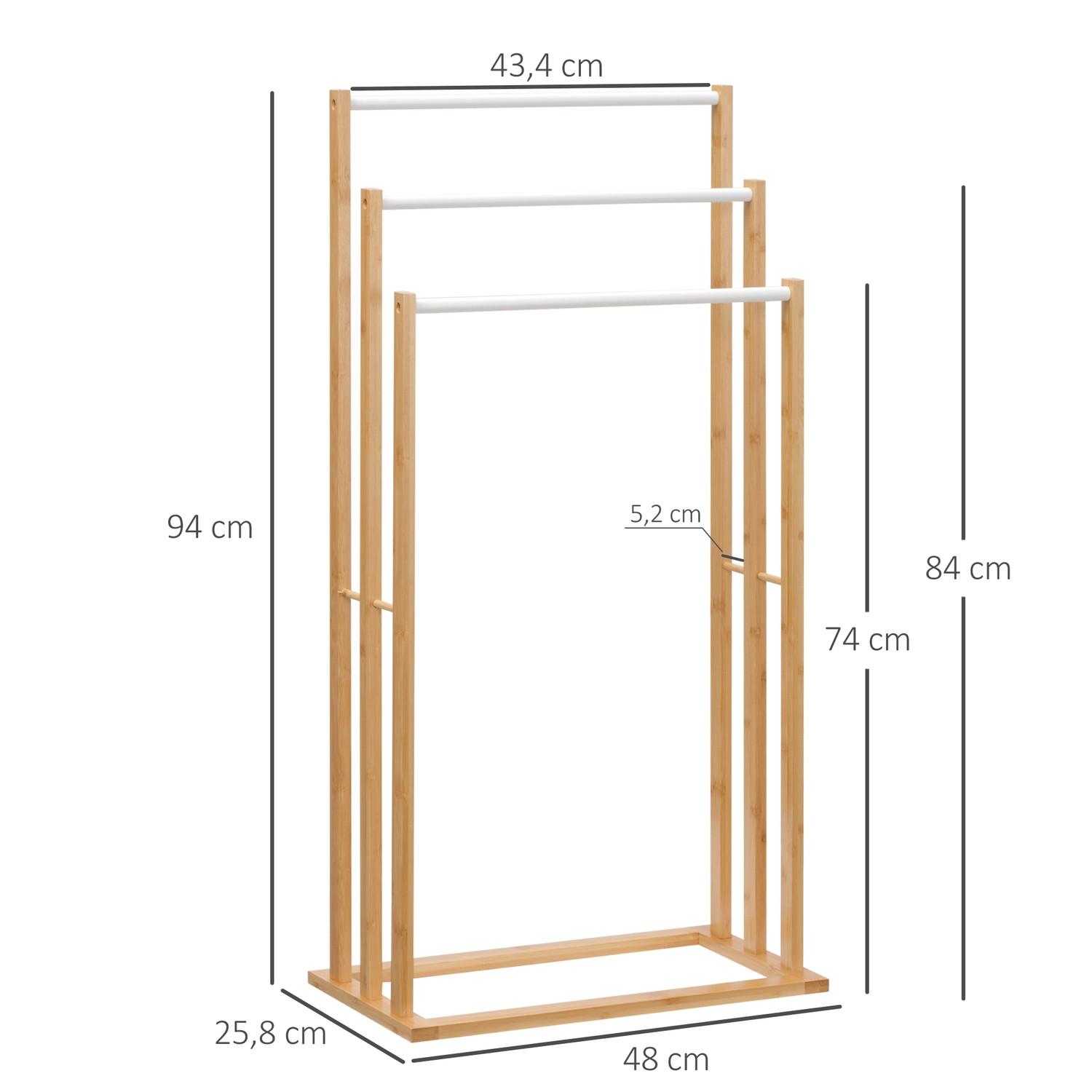 Northio Porte-Serviettes Autoportant Avec 3 Barres, Bambou, Naturel, 48X25,8X94 Cm  