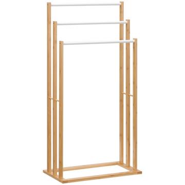 Porte-Serviettes Autoportant Avec 3 Barres, Bambou, Naturel, 48X25,8X94 Cm