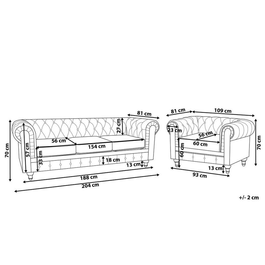 Beliani Set da salotto en Velluto Glamour CHESTERFIELD  